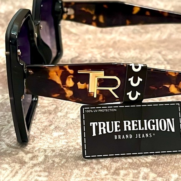 Brand New True Religion Oversized Square Sunglasses Tortoise Purple Lens - Picture 4 of 15